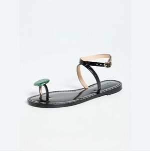 AMANU Sandals, Size 35 (EU), Green Accent, Black Leather
